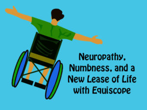 Person rejoicing in a tilted wheelchair to show release from neuropathy to allow walking again