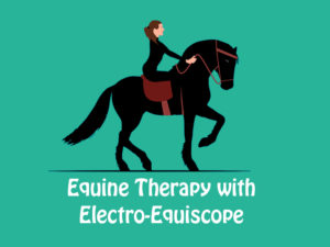 Stylized lady riding a horse to illustrate equine therapy with Electro-Equiscope