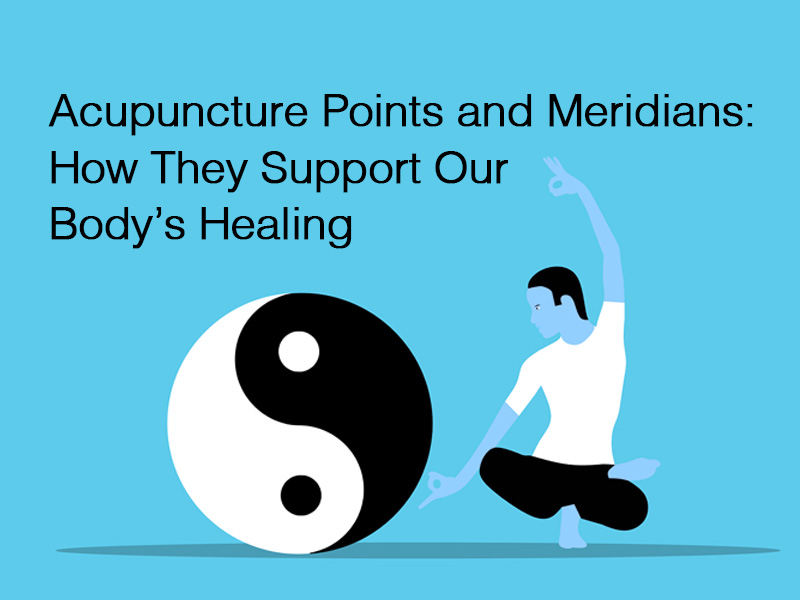 yin and yang symbol with a man in balance to illustrate acupuncture points