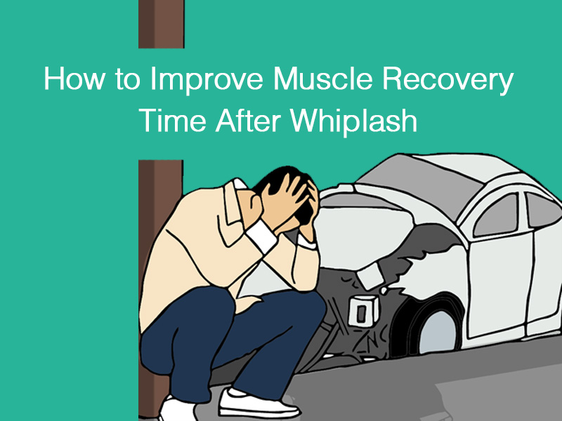 Man with crashed car to illustrate improve muscle recovery time after whiplash