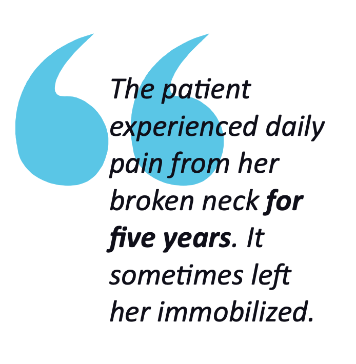 quote from the text about daily pain from broken neck for five years