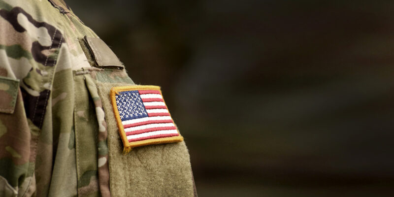 US soldier with American Flag on shoulder